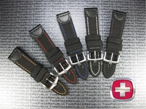 NEU 22mm Schwarz Top CANVAS LEDER ARMBAND Schweizer Armee Band Wenger 22 - Bild 1 von 17