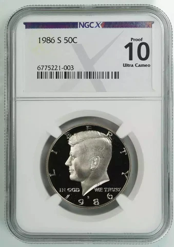 1986 S PROOF KENNEDY HALF DOLLAR 50C NGC CERTIFIED PF 10 ULTRA CAMEO (003) Cover