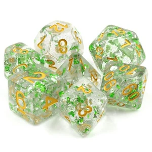 Juego de dados de dargon TMG con escamas verdes translúcidas transparentes/verdes brillantes - Imagen 1 de 3