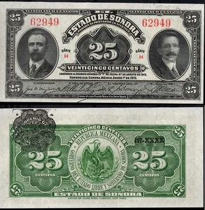 MEXICO, ESTADO DE SONORA, 25 CENTIMOS DE 1915 UNC - Picture 1 of 1