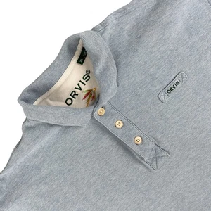 Orvis Signature Polo Shirt Mens L Blue Short Sleeve Casual Logo Peru Cotton - Picture 1 of 13