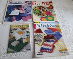 4 Leisure Arts Crochet Tunisian Dishcloth, Scrubbies, Kitchen Helper, Dishcloths - Picture 1 of 1