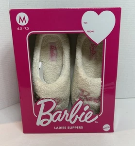 Barbie Women’s Pink Plush Round Toe Casual Slippers Size M New Still In Box - Picture 1 of 6