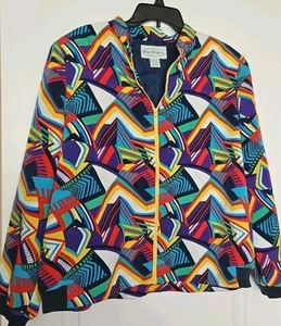 VTG Patchington Jacket Womens SIZE XL Geometric Colorful Zip 80s Shoulder Pads  - Picture 1 of 9