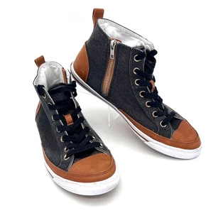 Sneakers alte uomo Burnetie taglia 9 denim pelle effetto grunge effetto invecchiato - Foto 1 di 17