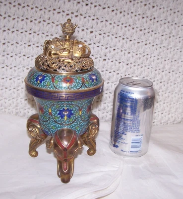 Chinese  ELEPHANT FEET  footed Bronze gold gilt Incense Censer Antique qing - Image 1 of 4