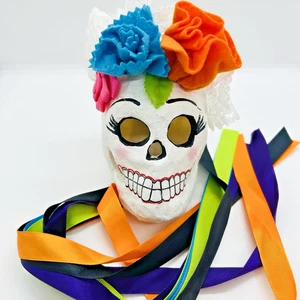 Tag der Toten Dia de los Muertos Pappmaché Totenkopf Figur Ornament 5,5" - Bild 1 von 17