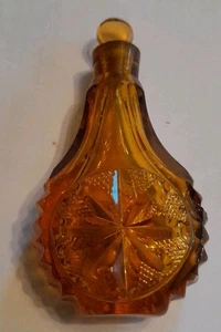 Fine Antique Miniature Amber Glass Perfume Bottle With Star Cut Design & Stopper - Picture 1 of 8