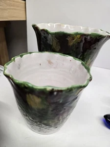 2 schöne Tropfglasur Keramik Übertopf Blumentöpfe gemarkt Italien nummeriert - Bild 1 von 10
