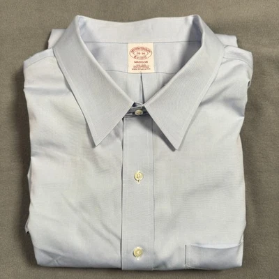 Camisa Brooks Brothers Para Hombres 20-36 Azul Madison Sin Hierro Supima Algodón Vestido Foto 1 de 4