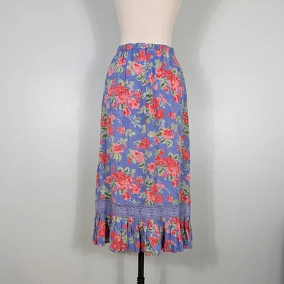 Falda Midi April Cornell S Azul Rosa Floral Vintage Y2K Volantes India Encaje Años 90 Foto 1 de 4