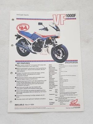 HONDA V4 SUPER SPORTS VF1000F Motorcycle Sales Specification Leaflet MAR 1984 - Image 1 of 2