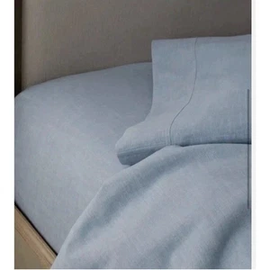 New Ralph Lauren Queen Flat Sheet Workshirt Chambray Blue Country Old Money Fall - Picture 1 of 4