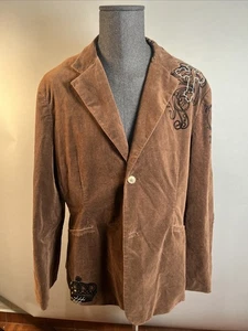 ROAR VELVET Blazer Jacket Mens Sz 3XL Brown Graphic Print Two Button Elbow Patch - Picture 1 of 12