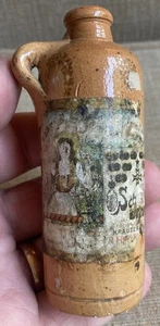 SELTENE antike deutsche Steinzeug Miniatur 4" Schnapskanne bittere Krauter Kräuter - Bild 1 von 14