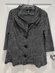 ALI MILES Top Size Large Double Wire Collar Black White Shiny 3/4 Sleeve Artsy - Picture 1 of 7