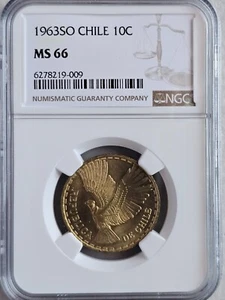 Chile 10 Centesimos 1963SO NGC MS 66 - Picture 1 of 2