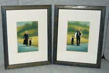 Pair Eric Dowdle Amish Family Giclee Folk Art Prints Framed Matted Signed 1995