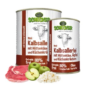 Schecker Hundemenü Nassfutter mit 80% Kalb mit Hüttenkäse Apfel 3 x 410 g - Bild 1 von 5