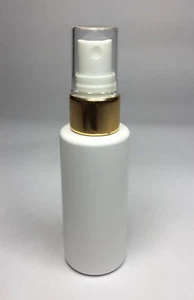 50 ml PET Kunststoff weiß zylindrische Flaschen + glänzendes Gold Zerstäuber Spray JEDE MENGE - Bild 1 von 1