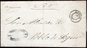 España. 1869 Plica Circ de Lerida a Pobla de Segur. Ms " 10 Gramos " + Fechador - Imagen 1 de 1