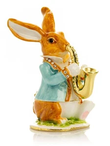Keren Kopal Rabbit play music Trinket box  Decorated with Austrian Crystals - Picture 1 of 19