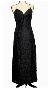 NSR Women's Spaghetti Strap Twist Front Lace Overlay Midi Dress Sz M - Black NWT - Picture 1 of 5