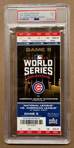 PSA MINT 9 - 2016 MLB WORLD SERIES FULL TICKET - INDIANS @ CHICAGO CUBS GAME #5 Cover