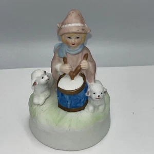 Vintage Sankyo Music Box Boy Sheep "Drummer Boy" Christmas Figurine - Picture 1 of 4