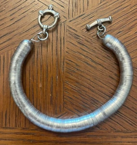 Thick Silver Tone Omega Style Mod Bracelet - Nested Cups Form the Chain - Picture 1 of 3