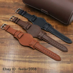Men Genuine Leather Cuff Pad Watch Band Strap Watchstrap Watchband Retro Classic - Picture 1 of 27