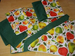 SMART HOME NEW 7-PC DISH MAT/4 TOWELS/2 WASHCLOTHS-NWOP-SOLID GREEN/FRUIT-POLY - Picture 1 of 4