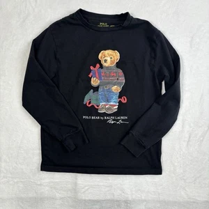 Polo Bear By Ralph Lauren Christmas Black Long Sleeve Shirt Youth Medium Stains - Picture 1 of 10