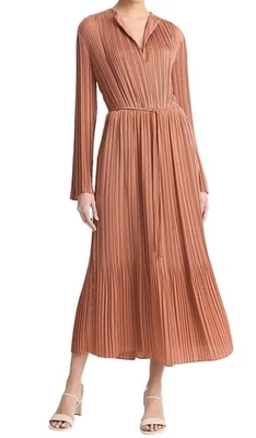 Vince XL Vintage Rose Pleated Dress Satin Long Sleeve Midi $565 - image 1 of 4