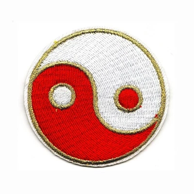 Parche de hierro bordado Yin Yang rojo y blanco y dorado - símbolo de equilibrio Foto 1 de 2