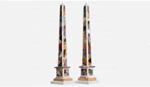 36" two pcs Marble Obelisk Pietra Dura multi stone Inlay home decor dining room - Picture 1 of 3