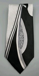 Dress Tie 70s 80s 90s Mens Park Avenue Black White Polyester - Picture 1 of 6