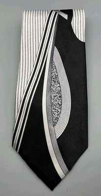 Vestido gravata anos 70 anos 80 anos 90 masculino Park Avenue por Mayers preto branco poliéster - Imagem 1 de 4