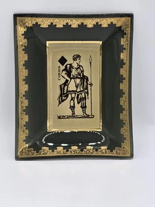 Curion Roman Warrior ~ Smoked Bent Glass Mini Trinket Coin Tray Ashtray ~ Gold - Picture 1 of 7