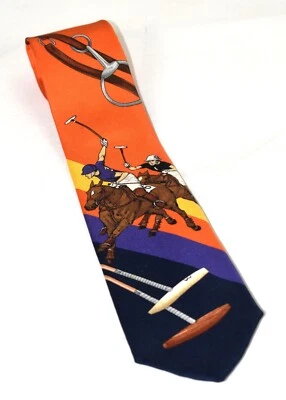 NEW Ralph Lauren Purple Label Orange Oversized Polo Rider 100% Silk Tie 3.5 x 58 - Image 1 of 4