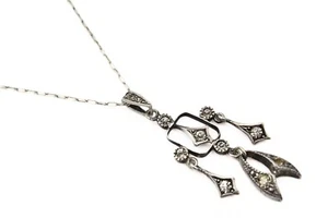 Exquisite Antique Edwardian Sterling Silver Paste Glass Necklace - Picture 1 of 8