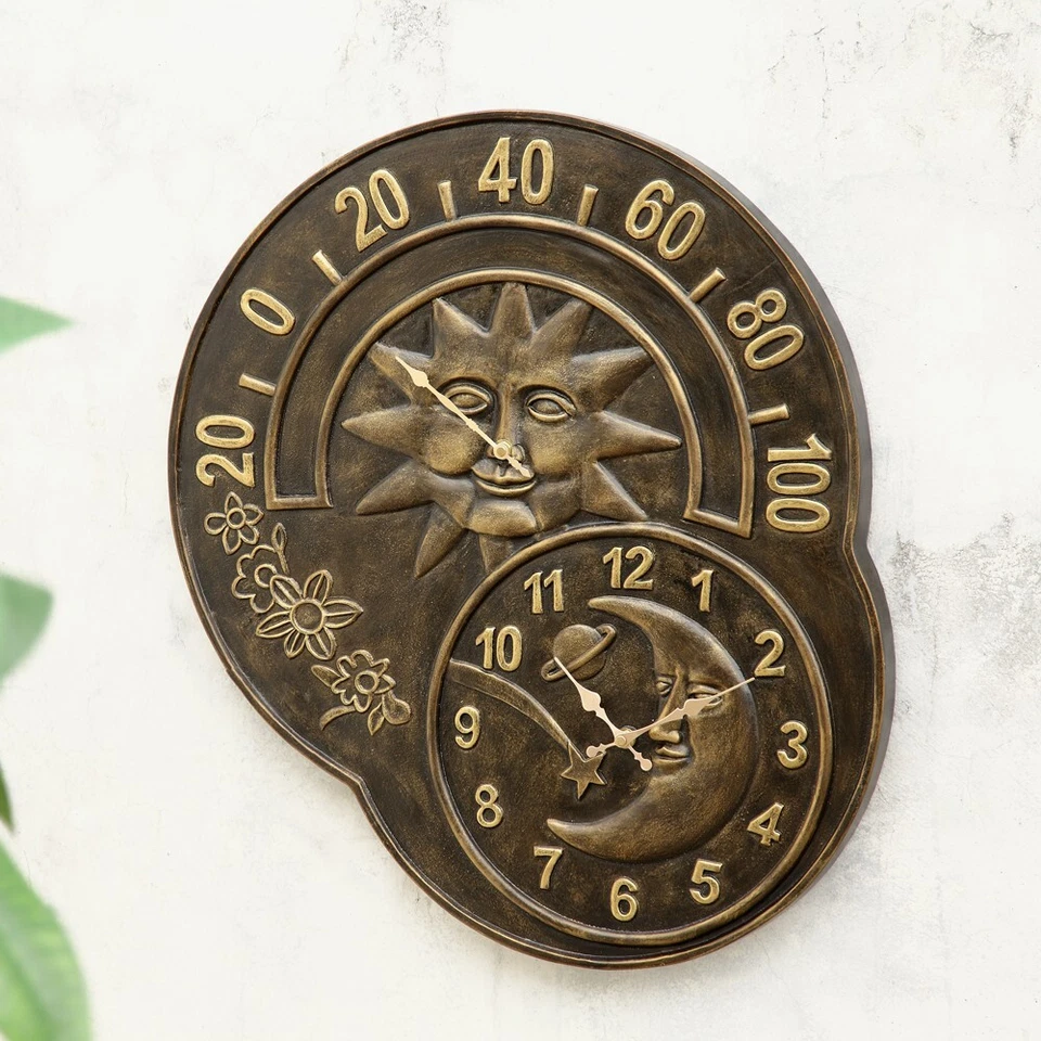 Artistic Elegance Made With Aluminum Sun And Moon Clock And Thermometer - Image 1 of 1