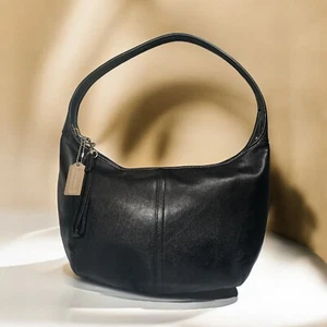VTG Coach Purse Black Leather Nickel Ergo Hobo Shoulder Bag 9219 Y2K 2002 Boho - Picture 1 of 9