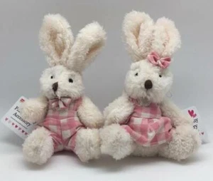 Plush Bunny Rabbit Ornament Pair Pink Set Of 2 Two Matching Outfits New With Tag - Picture 1 of 1