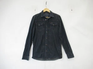 Firetrap Denim Shirt Mens Small Dark Blue Stud Fasten Casual Collared Long - Picture 1 of 24