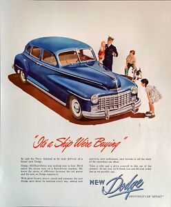 1947 Dodge Car Auto Blue Suicide Doors Navy Officer 3 Kids Fox Terrier Print Ad
