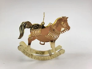 Gold Plated Brass Filigree 3D Rocking Horse Christmas Tree Ornament Vintage - Picture 1 of 5