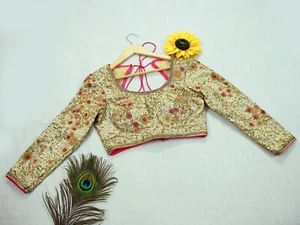 Pre-owned Golden Pure Chanderi Silk Hand Embroidered By Designer Abu Jani Blouse - Picture 1 of 6