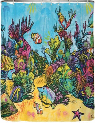 Shower Swag Coral Reef Fabric Shower Curtain with 12 White Hooks - 72" x 72" - Image 1 of 4