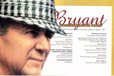 USPS FDC Ceremony Program #3148 Bear Bryant Football Coaches Alabama  1997 - Image 1 of 3